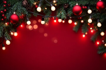 Red background with red and white lights and bokeh, Christmas-themed PowerPoint template design.