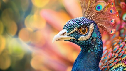 Wall Mural - Close-up of a Peacock's Head with Vibrant Colors