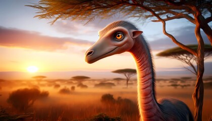 portrait of a lemur with an acacia tree in the serengeti background with soft light. created with ge