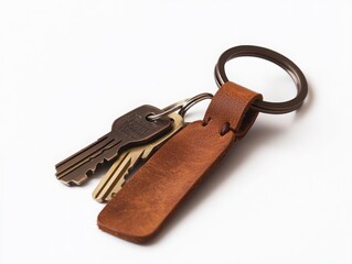 Poster - Showcasing luxury minimalist leather key organizer on pristine white surface with soft natural shadows and geometric shapes