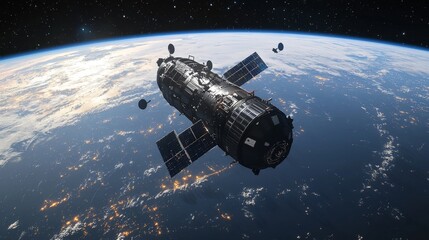 space station orbiting earth high resolution satellite image