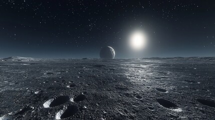 Wall Mural - lunar landscape earthrise moon surface crater stars night sky space exploration