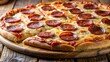 © Indigo Studio - A freshly baked pizza with a crispy crust, topped with melted cheese and savory pepperoni, is a delightful culinary treat.