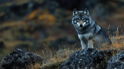 Wall Mural - Wolf in the Rocky Wilderness