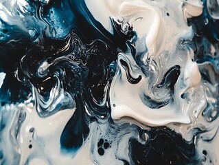 Poster - Abstract swirls of blue, black, and white paint.