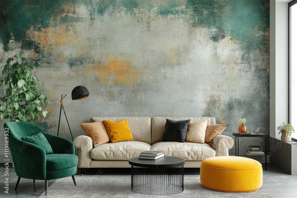 Abstract green and gold textured wall. Perfect for modern interior ...