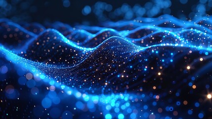 Poster - Digital Wave: Glowing Blue Points and Lines Creating a Futuristic Landscape.