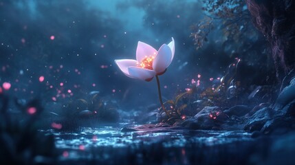 Poster - Luminous Flower in a Mystical Forest