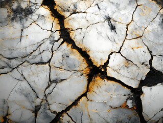 Poster - Close-up of cracked, textured stone surface with black and gold veins.