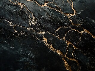 Poster - Close-up of dark stone with gold veins. (1)