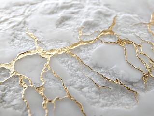 Poster - Close-up of white textured surface with gold veins.
