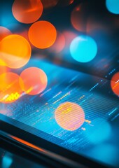 Leinwandbilder - Glowing Digital Interface on Tablet Screen with Abstract Bokeh Lights