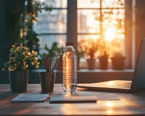 Poster - Serene Home Office Setup for Modern E-Learning in Soft Natural Light