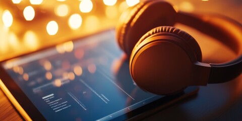 Poster - Modern Learning Wireless Headphones and Tablet in Soft Natural Light