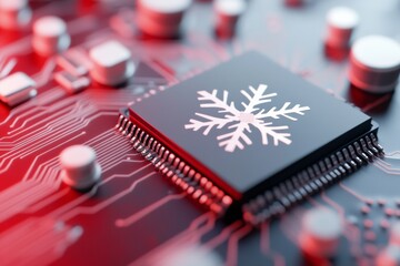 Aufkleber - Futuristic Chip on Snowflake Circuit Board Blending Technology with Festive Design