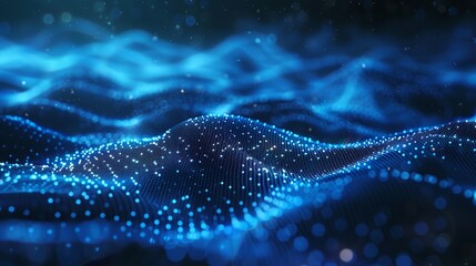 Poster - Digital Wave: Glowing Blue Points and Lines Creating a Futuristic Landscape.