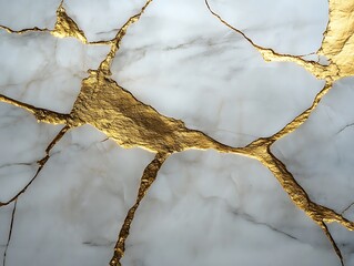 Poster - White marble texture with gold cracks.