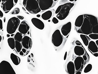 Poster - Abstract black and white organic texture with flowing shapes and interconnected forms.