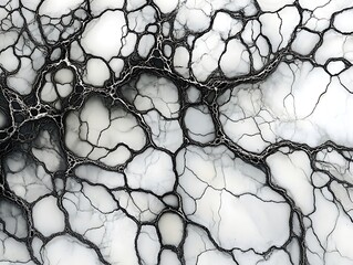 Poster - Abstract grayscale image of a network of veins or cracks on a marble-like surface.