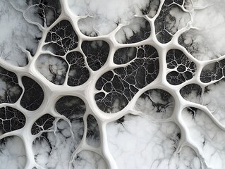 Poster - Abstract monochrome 3D rendering of interconnected organic shapes resembling a network or veins.