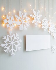Poster - Festive Snowflake Wall Decor with Warm String Lights Creating a Cozy Holiday Atmosphere