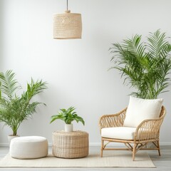 Aufkleber - Serene Eco-Friendly Living Room with Bamboo Furniture and Potted Plants