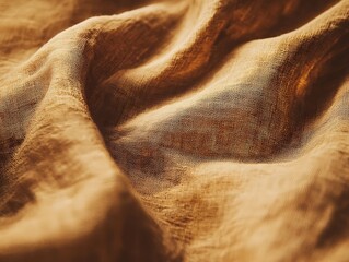 Poster - Close-up of textured, crumpled brown fabric with soft lighting and subtle shadows.