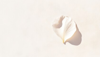 Poster - Delicate White Flower Petal Resting on a Smooth Light Surface with Soft Shadows and Subtle Textures
