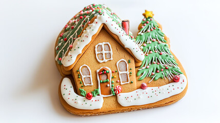 Festive Gingerbread House Christmas Cookie with Holiday Decorations