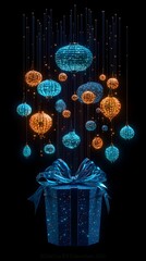 Wall Mural - Glowing ornaments rise from a gift box.