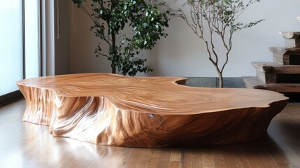 Wall Mural - Rustic Live Edge Coffee Table in Modern Interior