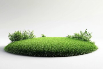 vibrant 3d rendering of freshly cut grass in circular area on white background with scattered green 