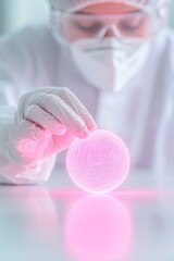 Poster - Scientist Manipulating Glowing Orb in Futuristic Lab Environment
