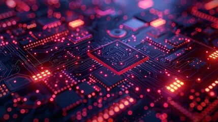 Poster - Circuit board futuristic server processing code on a technology background, Ai Generative.