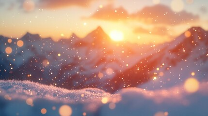 Sticker - Majestic Sunset Over Snowy Mountain Peaks: A Winter Wonderland at Golden Hour