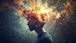 © phy - Mind blown concept with an explosion of ideas or creative elements coming out of a person's head