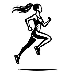 Wall Mural - woman running engraving black and white outline