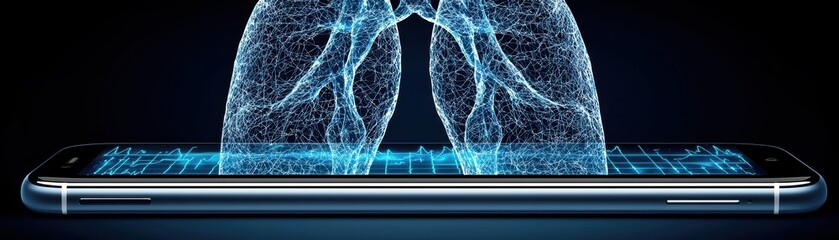 Wall Mural - Real-time ai monitoring of lung health on a mobile device futuristic environment digital visualization