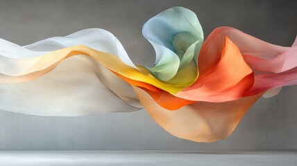 Poster - Colorful flowing fabric on a neutral background creating a dynamic visual effect.