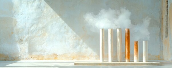 Poster - Smoke rising from cylindrical containers against a minimalist background.