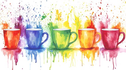 Poster - Colorful watercolor cups splattered with paint artistic display bright environment creative concept