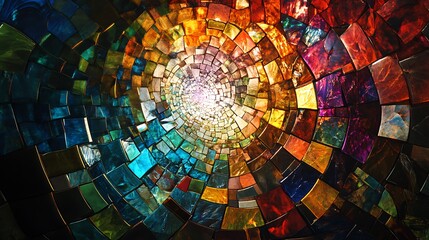 Wall Mural - Abstract colorful mosaic swirling into light.