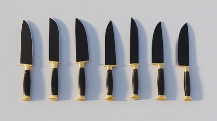 kitchen knives, chef cutlery for cooking, cutting and carving food. vector realistic set of 3d knive