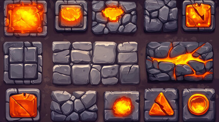 Aufkleber - stone with lava texture game interface vector. volcano board crack ui button cartoon illustration se
