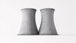 © mifta - Two large industrial cooling towers against a white background.