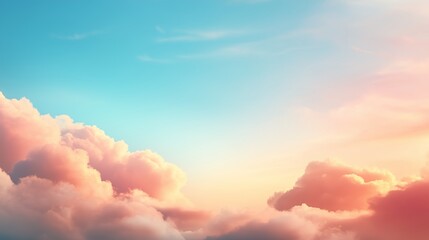 Wall Mural - vibrant sunset sky with fluffy clouds in shades of pink and blue at dusk