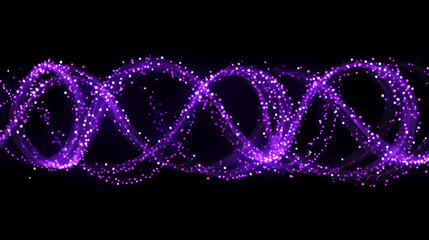 Wall Mural - Realistic set of purple light vortex effects isolated on black background. Vector illustration of luminous lines with shiny glitter particles, magic energy curve twirl, glowing Christmas decoration