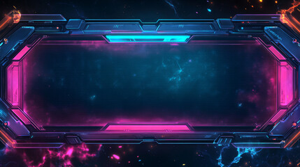 Poster - Space stream overlay, game twitch ui frame. Streaming screen, gamer username panels, menu and buttons. Template for esport, online live video, digital user interface glow borders, Cartoon vector set