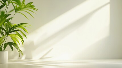 Poster - sunlight streaming through a window highlights a green plant in a minimalist living space during aft