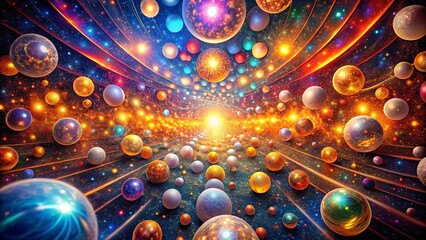 Wall Mural - A Celestial Tunnel of Illuminated Spheres and Cosmic Dust
